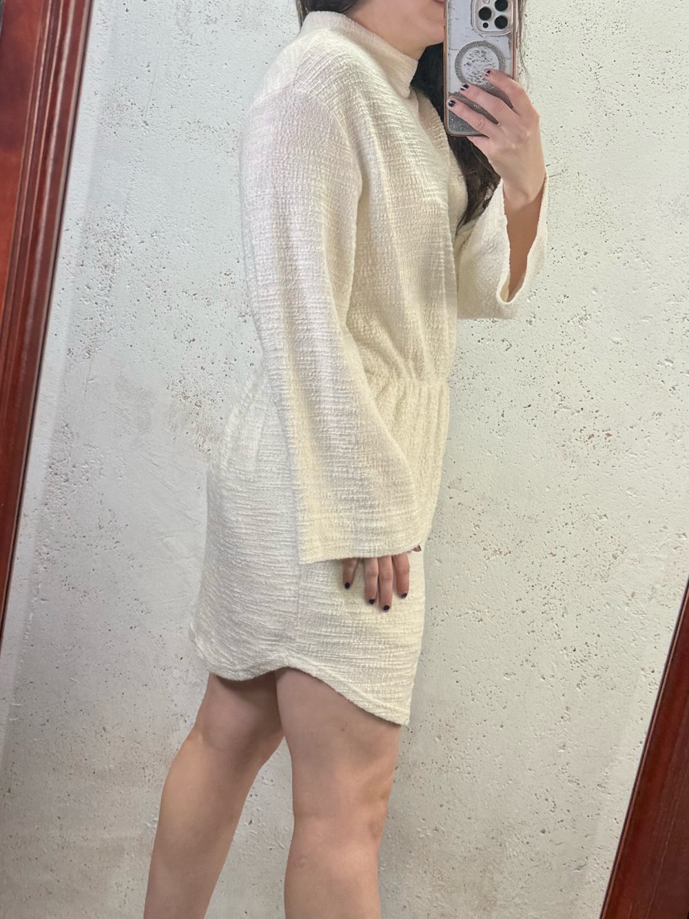 Anthropologie dolan Cream Textured Long Sleeve Mini Dress Size Medium - Picture 7 of 16